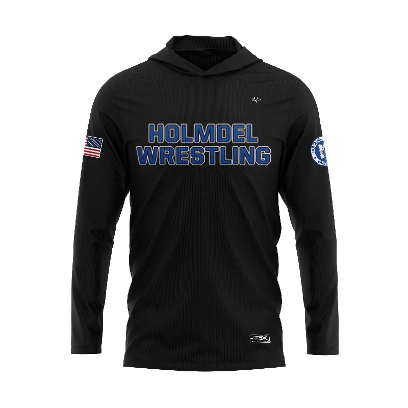 Stylish Hooded Sweatshirts for Casual Looks-HOLMDEL WRESTLING Sublimated Lightweight Long Sleeve Black Hoodie