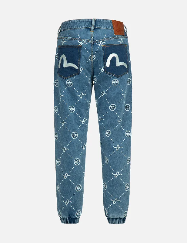 Comfy Pajama Pants for Sleeping-Monogram Embroidery Regular Fit Denim Jogger Pants