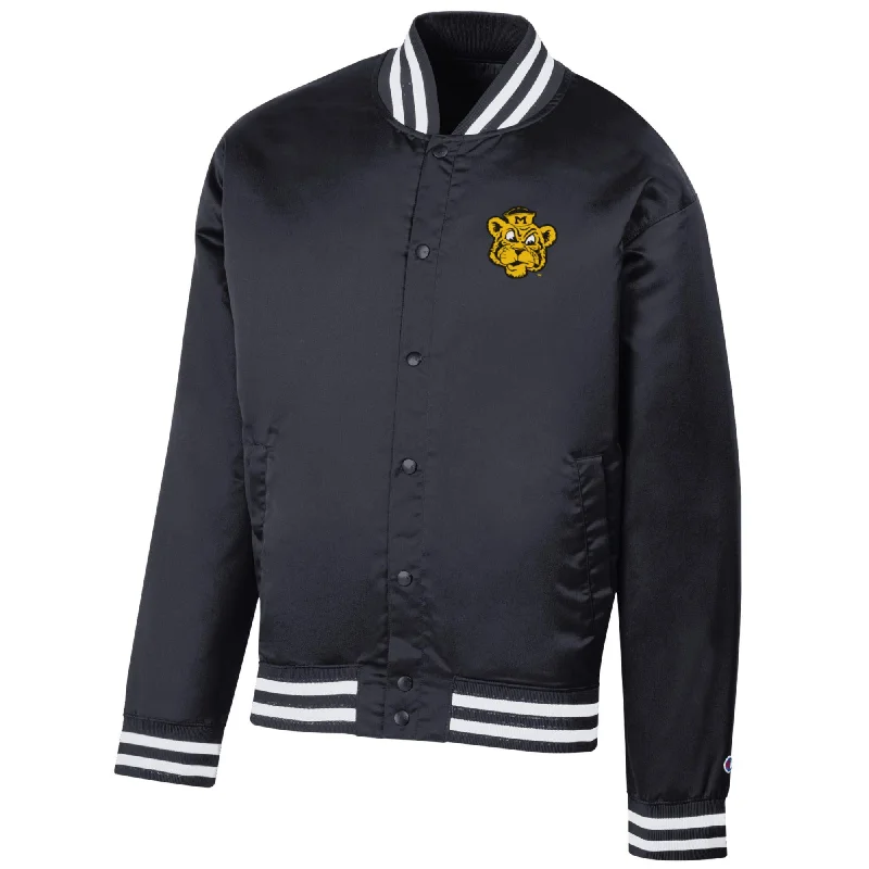 Puffer Jackets for Ultimate Warmth-Mizzou Tigers Champion® Satin Super Fan Vault Beanie Tiger Black Satin Jacket