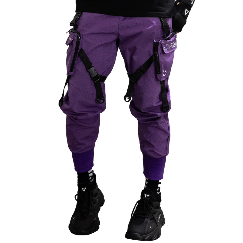 High-Waisted Trousers for Vintage Style-CG-Type 10F Purple Cargo Pants