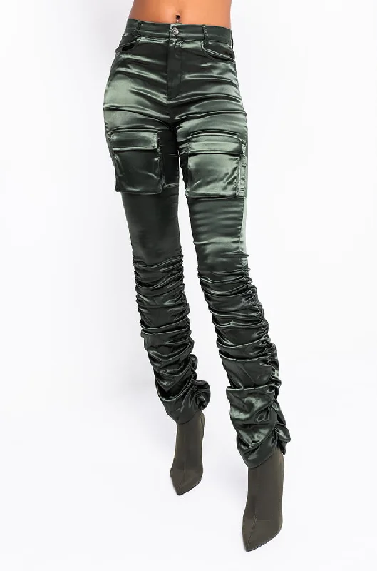 Trendy Rip and Repair Jeans for Fashion Lovers-BETTER ME HIGH WAISTED STRETCHY SCRUNCHED ANKLE PANTS OLIVE