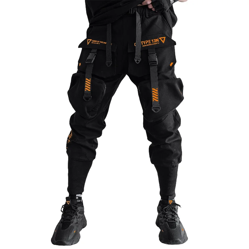 Stretch Denim Pants for Comfort Fit-CG-Type 13N Black Orange Cargo Pants