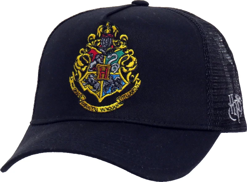 Lightweight Running Caps for Athletic Comfort-Harry Potter Hogwarts Black Trucker Cap