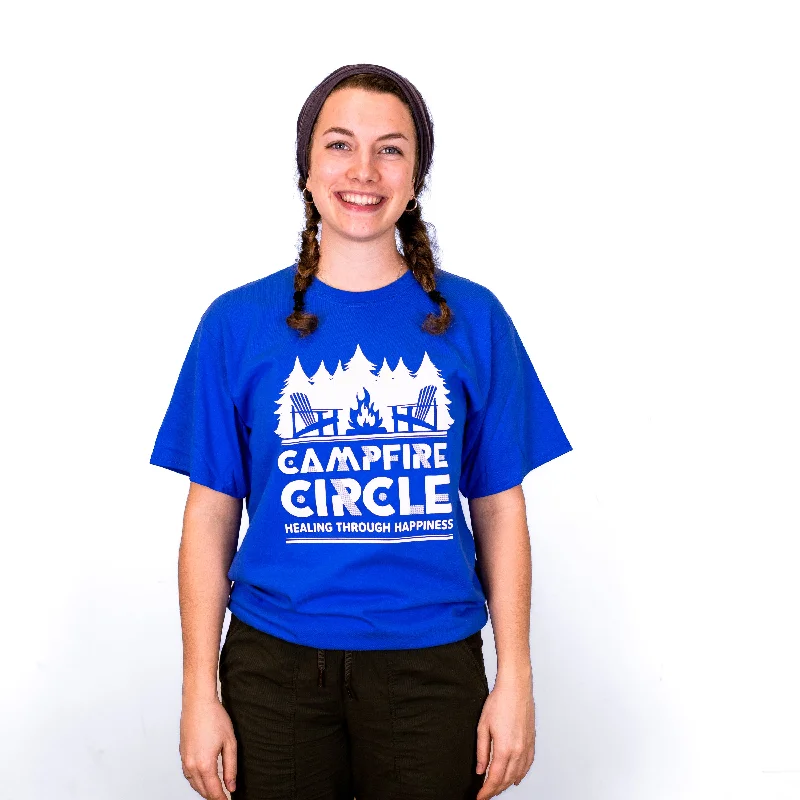 T-Shirt with Graphic Logo for Street Style-Campfire Circle Royal Blue 2022 Summer T-Shirt