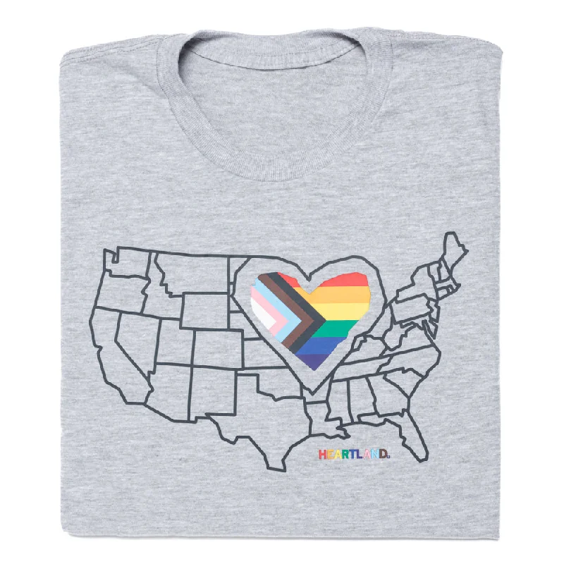 Plain White T-Shirt for Timeless Style-Heartland Progress Pride Flag