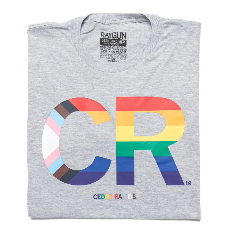 Soft and Stretchy T-Shirt for Flexible Fit-CR Stacked Text Progress Pride Flag