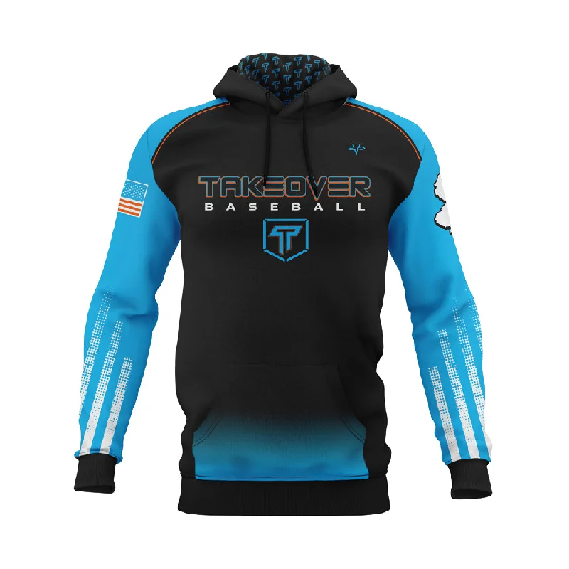 Full Zip Hoodies for Versatile Style-TAKEOVER BASEBALL Sublimated Hoodie - Black/Blue