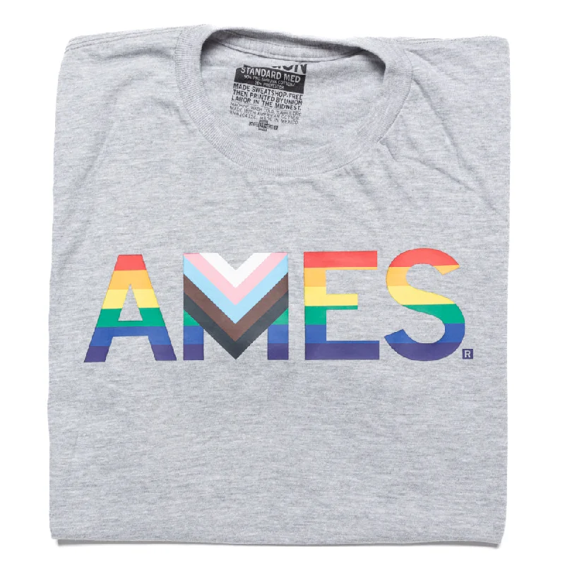 T-Shirt with Motivational Phrases for Inspiration-Ames Text Progress Pride Flag