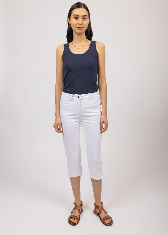 Soft Corduroy Pants for Fall Fashion-Elodie three quarters pants - in cotton, comfort fit (BLANC)