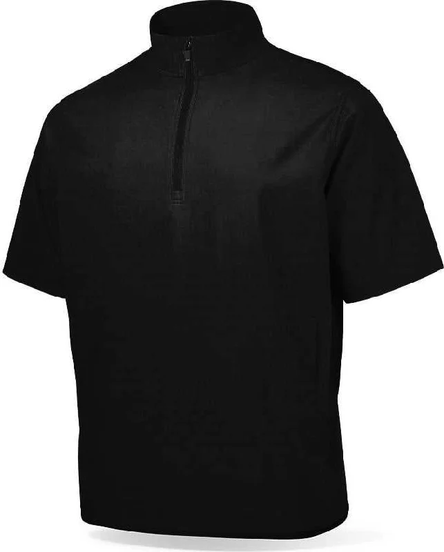 Trendy Moto Jackets for Edgy Style-Richardson PTS4010T Adult PTS Baseball Barrage Wind Shirt Short Sleeve 1/4 Zip (Batting Jacket) - Black