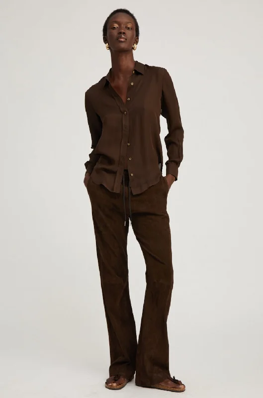 Stylish Leather Pants for Night Out-Americano Suede Straight Leg Pants