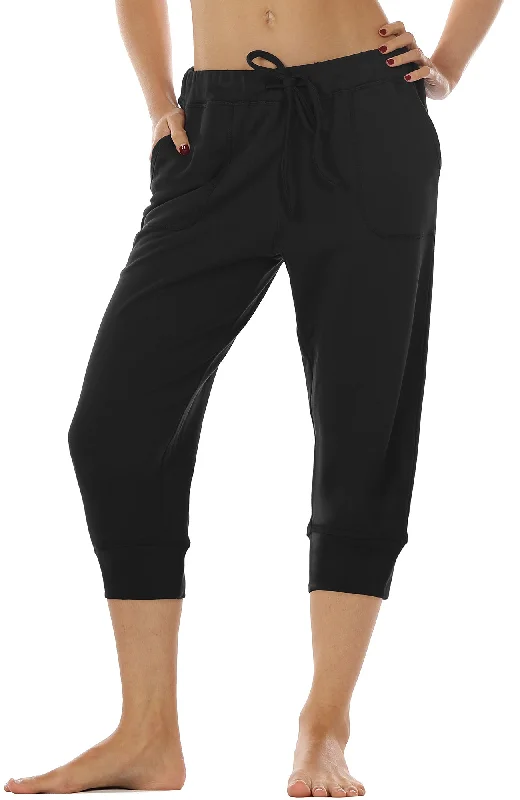 Stylish Printed Pants for Bold Looks-icyzone Women's French Terry Jogger Lounge Sweatpants - Active Capri Pants for Women