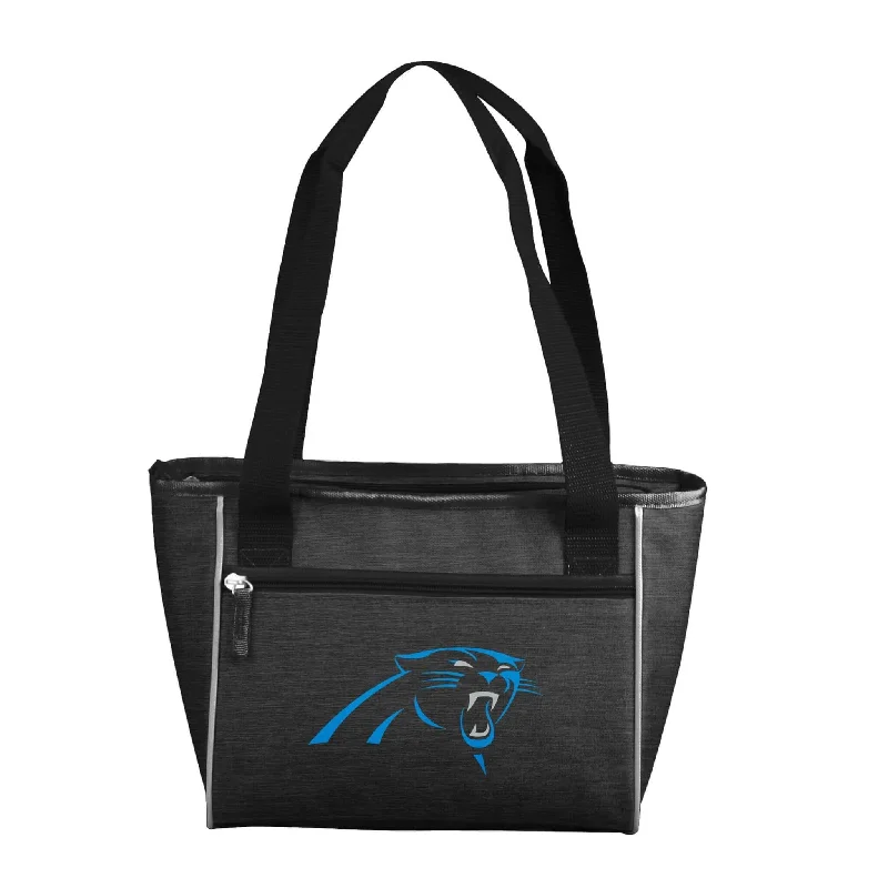 Stylish Straw Fedora Hats for Beach Days-Carolina Panthers Crosshatch 16 Can Cooler Tote