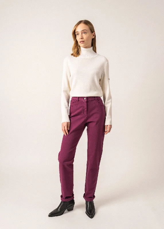 Classic White Dress Pants for Formal Events-Patricia straight pants - elasticated waist, in stretch cotton (PRUNE)