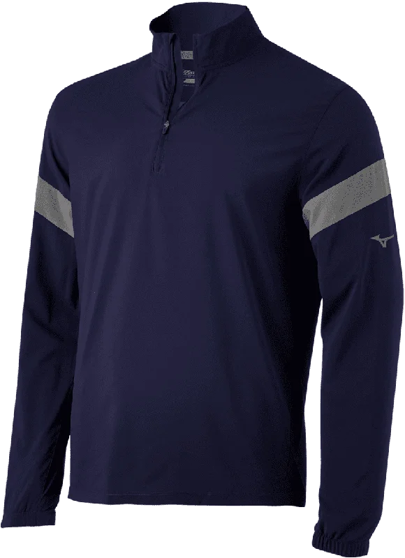 Adjustable Hooded Jackets for Versatility-Mizuno Long Sleeve Hitting Jacket - Navy Shade