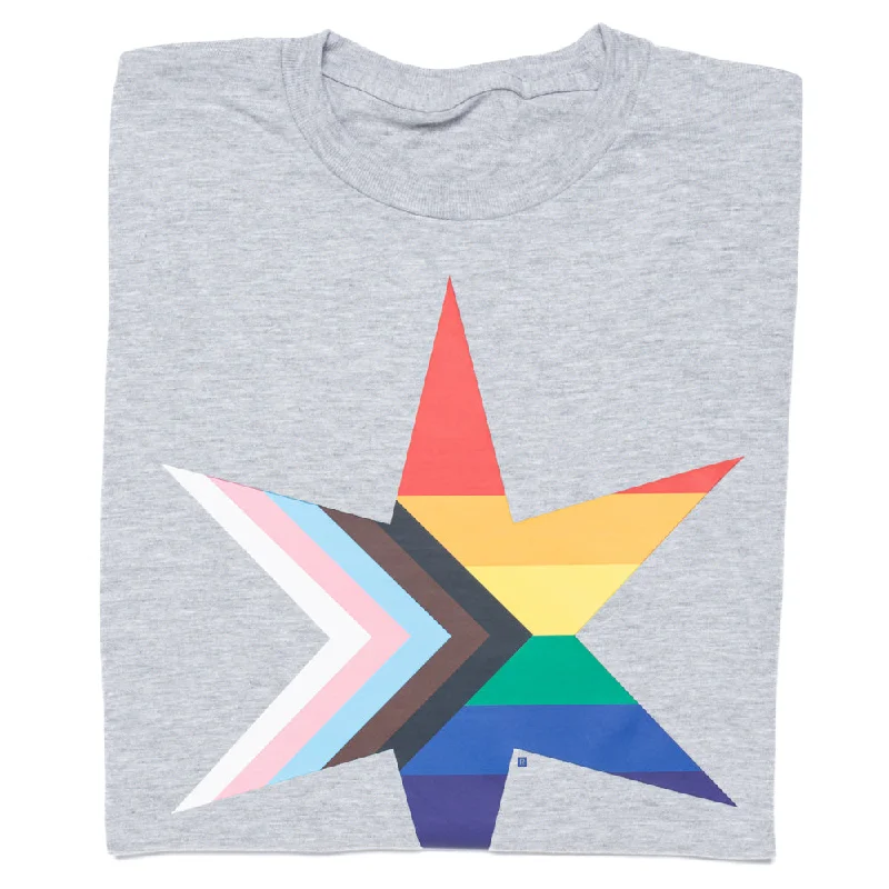 Graphic T-Shirt for Young Fashion Enthusiasts-Chicago Star Progress Pride Flag