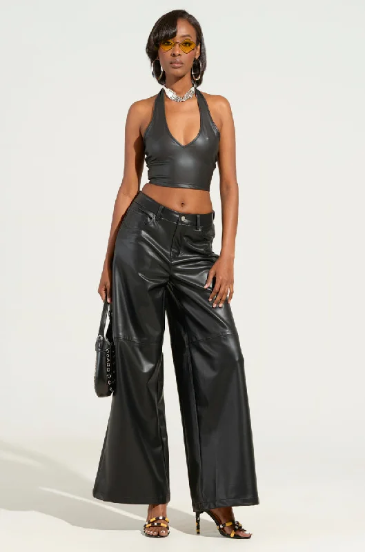 Casual Sweatpants for Lounge Days-FEELS LIKE BUTTER FAUX LEATHER WIDE LEG PANTS