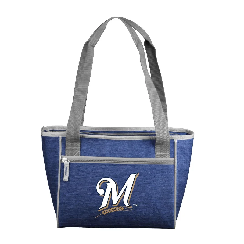 Colorful Snapback Caps for Bold Style-Milwaukee Brewers Crosshatch 16 Can Cooler Tote