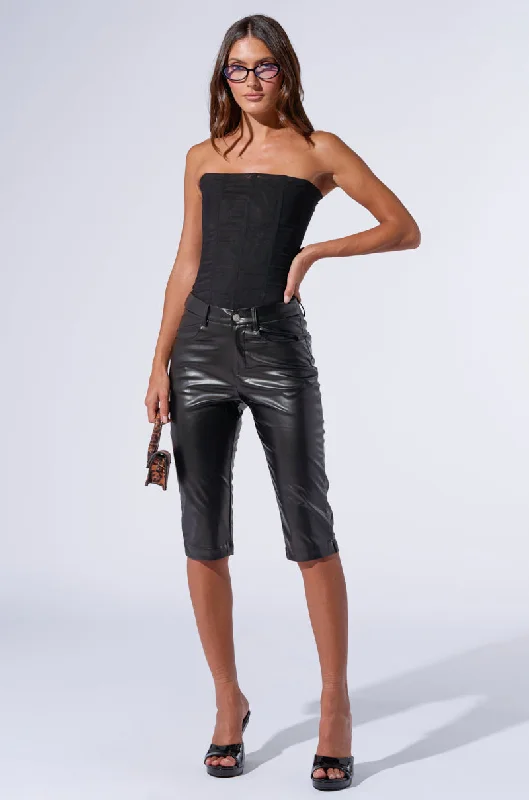 Fashionable Pleated Pants for Work-SAMANTHA FAUX LEATHER CAPRI PANTS