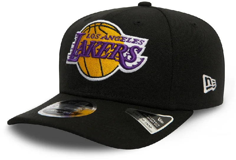 Adjustable Fitted Hats for Comfort-LA Lakers New Era 950 Black Stretch Snapback Cap