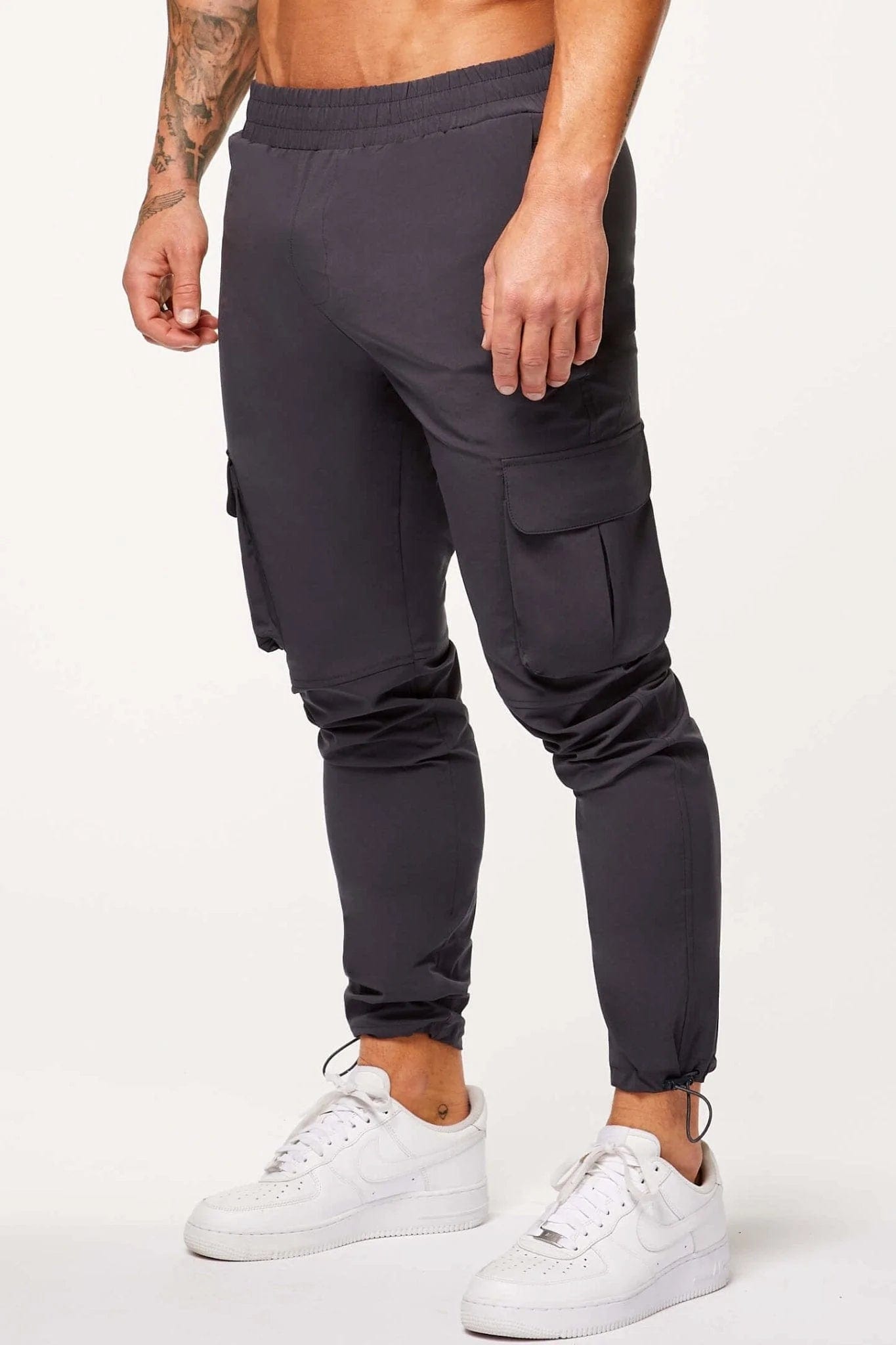 Athletic Fit Running Pants for Sports Enthusiasts-TECH STRETCH CARGO PANTS - DARK GREY