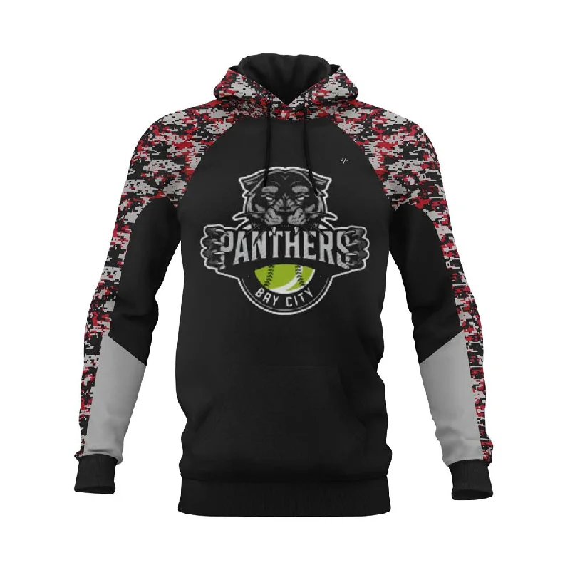 Trendy Oversized Hoodies for Street Style-PANTHERS BAY CITY Sublimated Softball Black Hoodie