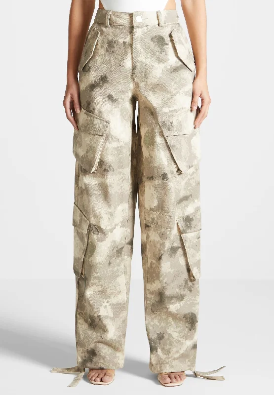 Soft Jogging Pants for Daily Comfort-High Waisted Camo Cargo Pants - Beige