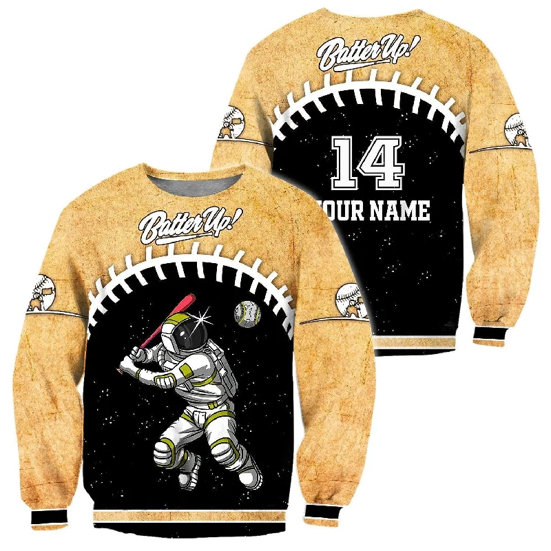 Quick-Drying Hoodies for Active Lifestyles-Customize Name & Number Astronaut Yellow Batter Up Baseball Sweatshirt Hoodie Christmas Shirts For Men And Women