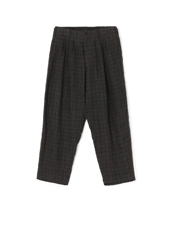 Vintage Inspired Bell-Bottom Pants-LINEN TWILL PLAID PANTS WITH SIDE TAPE