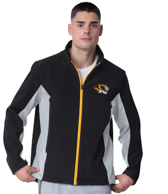 Custom Varsity Jackets for School Spirit-Mizzou Tigers G-III Sports Full Zip Team Player Soft Shell Tiger Head Black Jacket