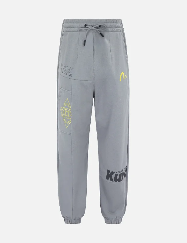 Athletic Fit Running Pants for Sports Enthusiasts-Kamon and Logo Print Wide Leg Sweatpants