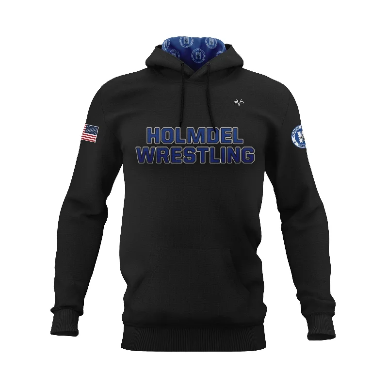 Comfortable Pullover Hoodies for Cold Mornings-HOLMDEL WRESTLING Sublimated Black Hoodie