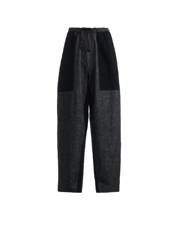 Comfortable Sleep Pants for Good Night’s Rest-BLACK DENIM +WOOL JERSEY RIB WAIST STRING PANTS