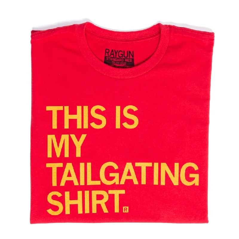 T-Shirt with Embroidered Logo for Subtle Branding-Tailgating Red & Gold