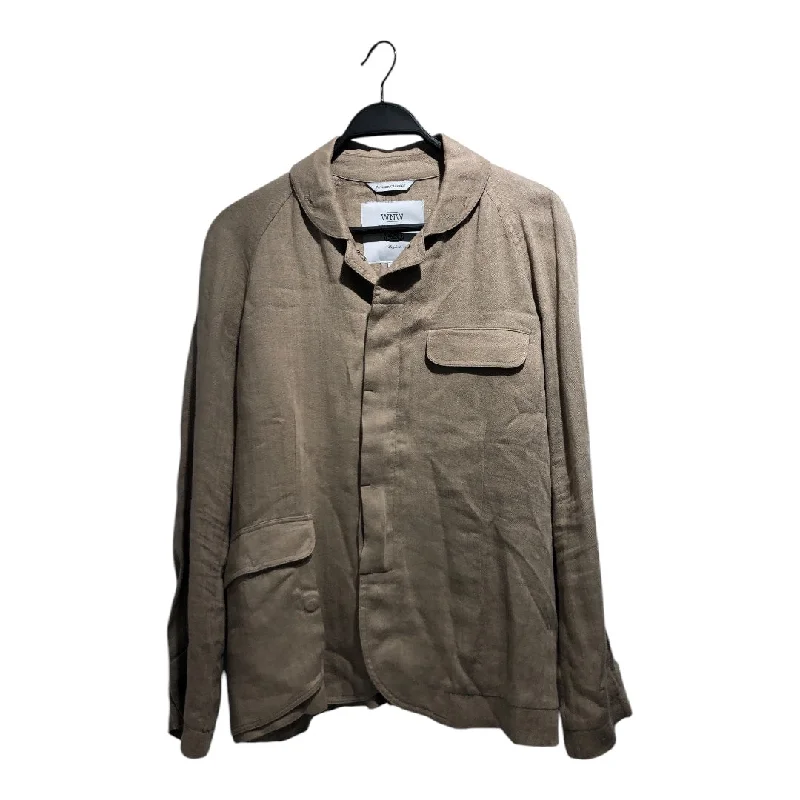 Military Parka Jackets for Cold Conditions-WORK NOT WORK/Jacket/L/Linen/BEG/COLLARED BUTTON UP JACKET