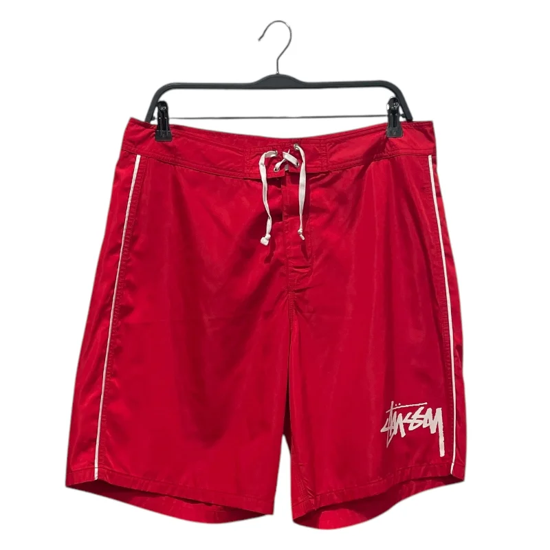 Fleece Shorts for Cozy and Warm Wear-STUSSY/Shorts/M/Nylon/RED/Graphic/Leg Logo Swim Trunks