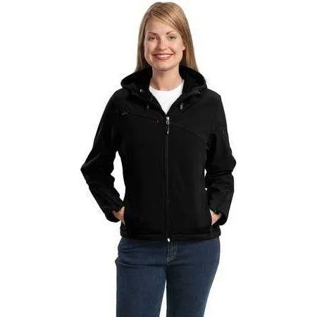 Lightweight Packable Jackets for Travelers-Ladies Textured Hooded Soft Shell Jacket